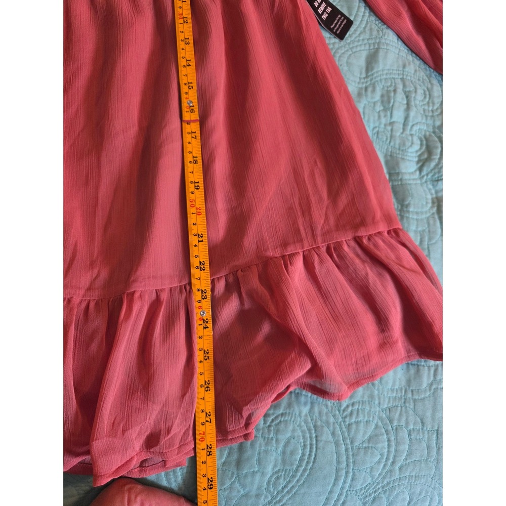 Express Womens XL Smocked Balloon Sleeve Ruffle Hem Mini Dress Dusty Rose Pink - Picture 8 of 8